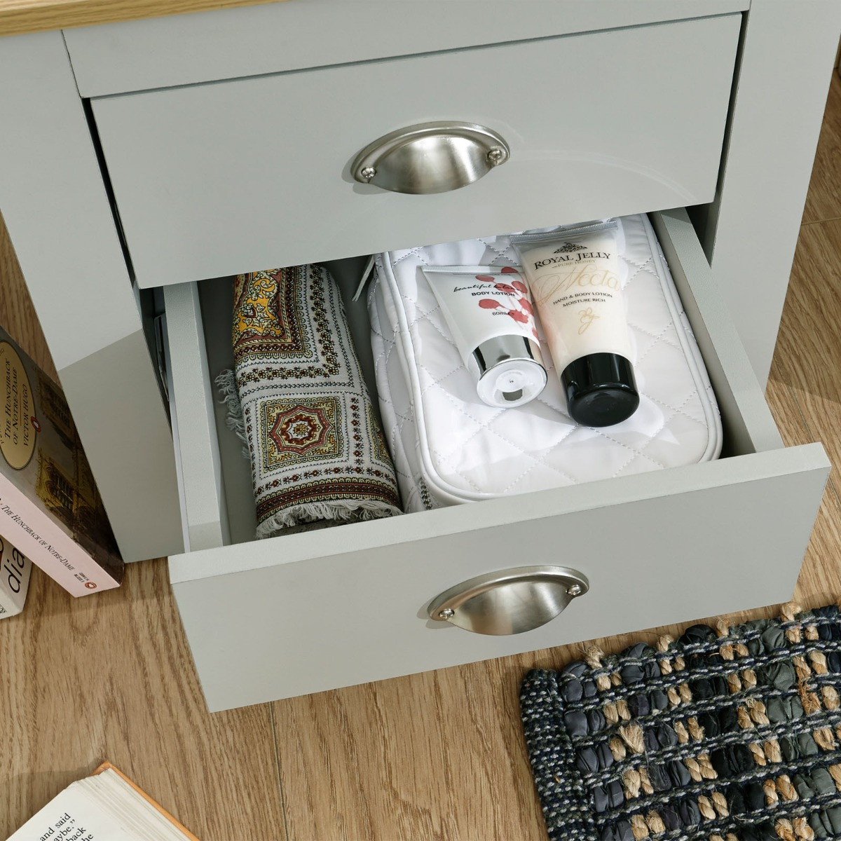 Lancaster 2 Drawer Bedside Table - Grey>