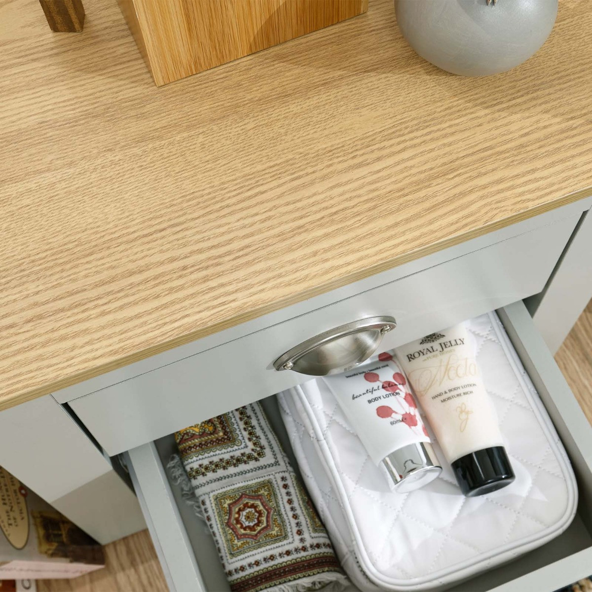 Lancaster 2 Drawer Bedside Table - Grey>