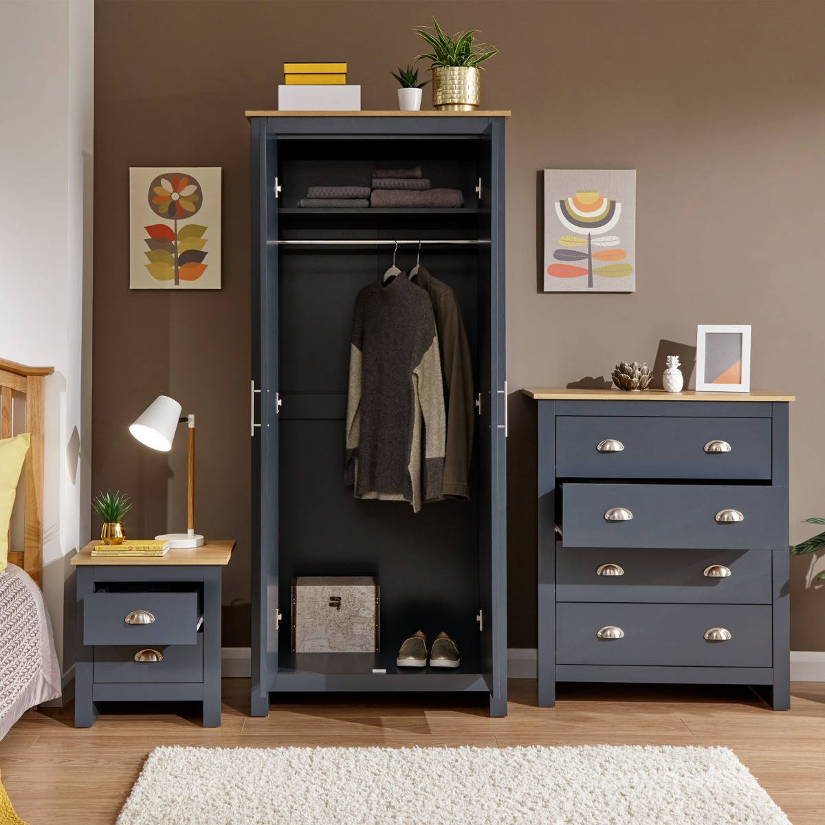 Lancaster 3 Piece Bedroom Furniture Set - Slate Blue>