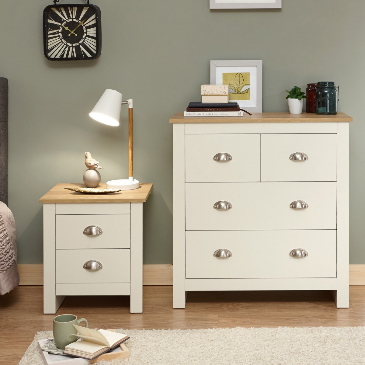 Lancaster 2+2 Drawer Chest of Drawers - Cream>