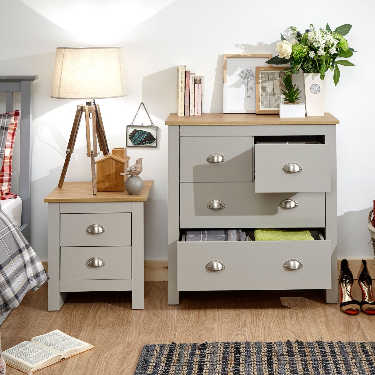 Lancaster 2+2 Drawer Chest of Drawers - Grey>