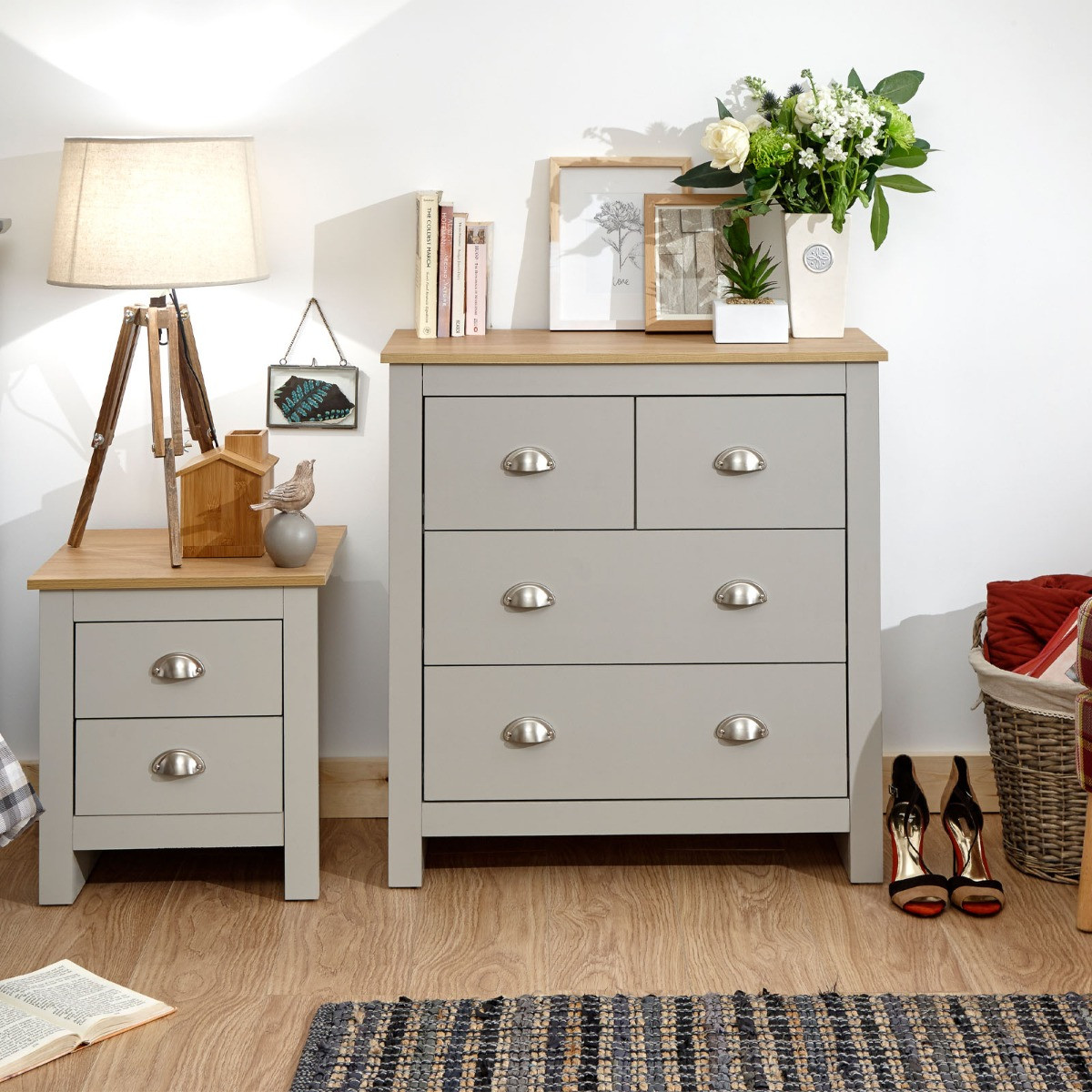 Lancaster 2+2 Drawer Chest of Drawers - Grey>