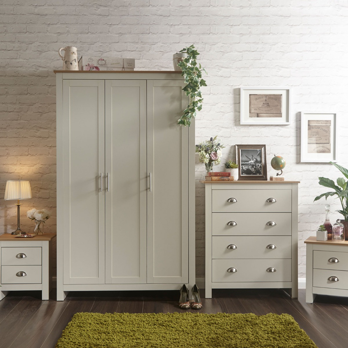 Lancaster 4 Piece Bedroom Furniture Set - Cream>