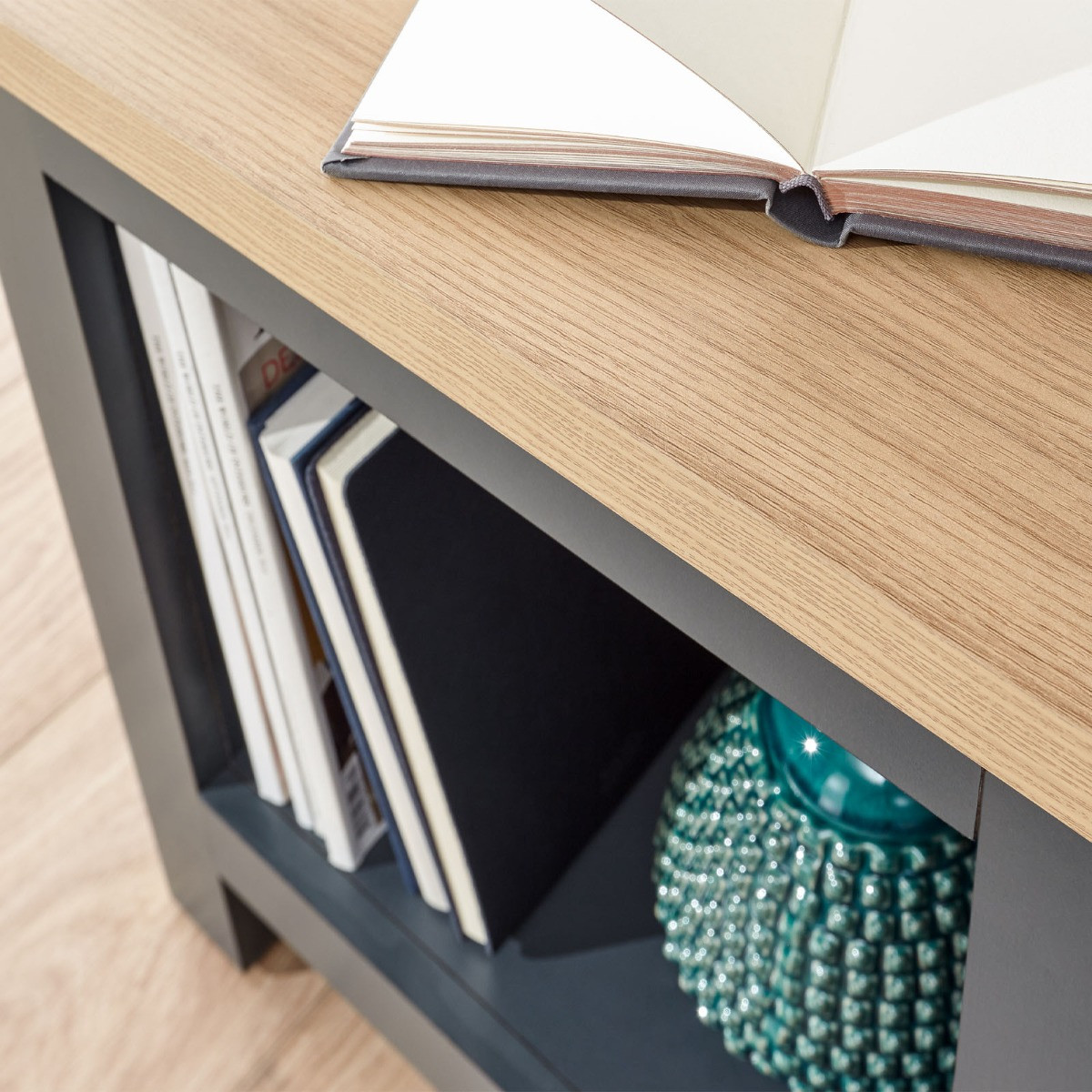Lancaster Side Table With Shelf - Slate Blue>