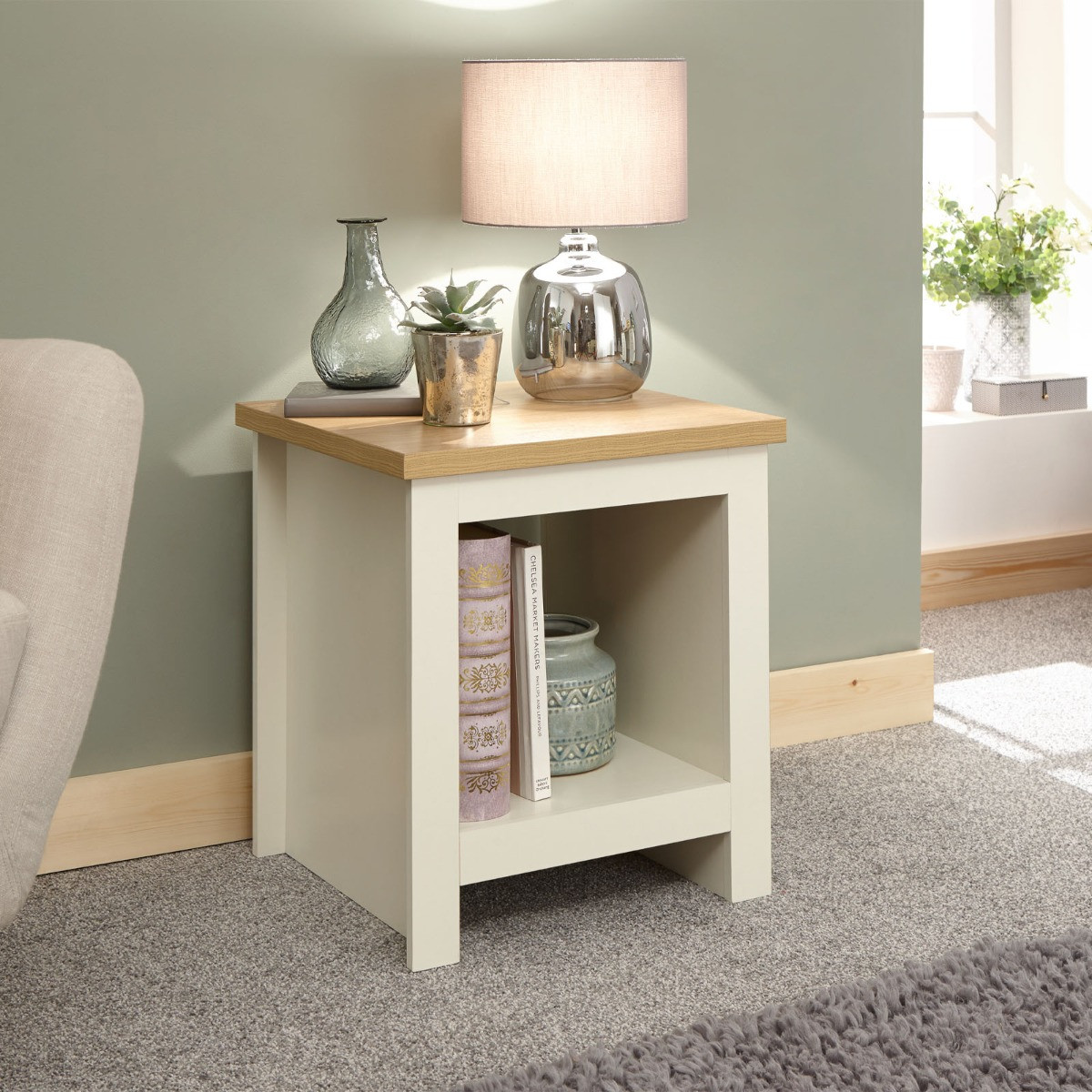 Lancaster Side Table With Shelf - Cream>
