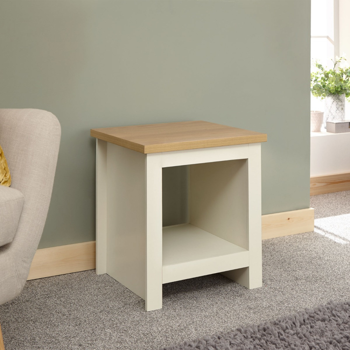Lancaster Side Table With Shelf - Cream>