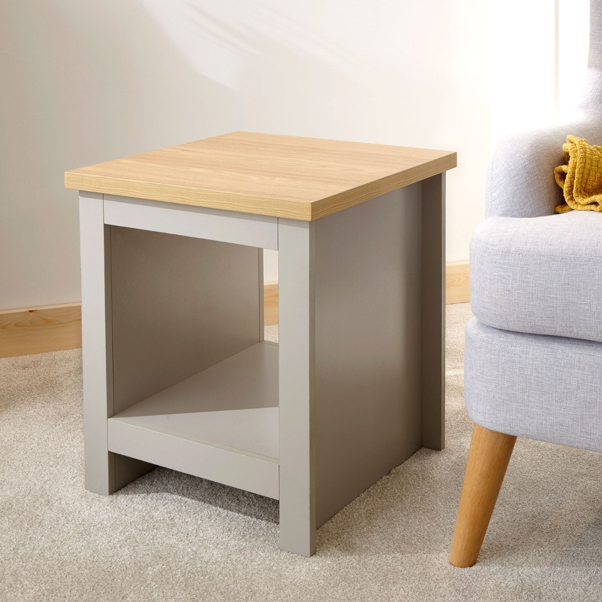 Lancaster Side Table With Shelf - Grey>