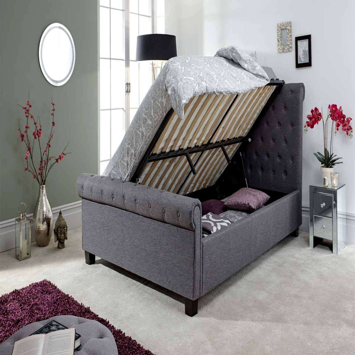 Layla Ottoman Storage Bed - Charcoal Grey>
