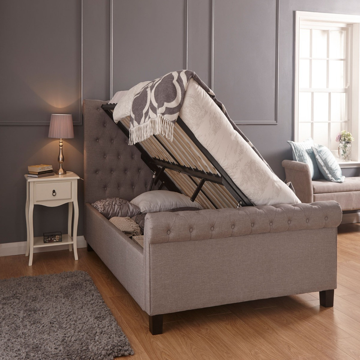 Layla Ottoman Storage Bed Silver