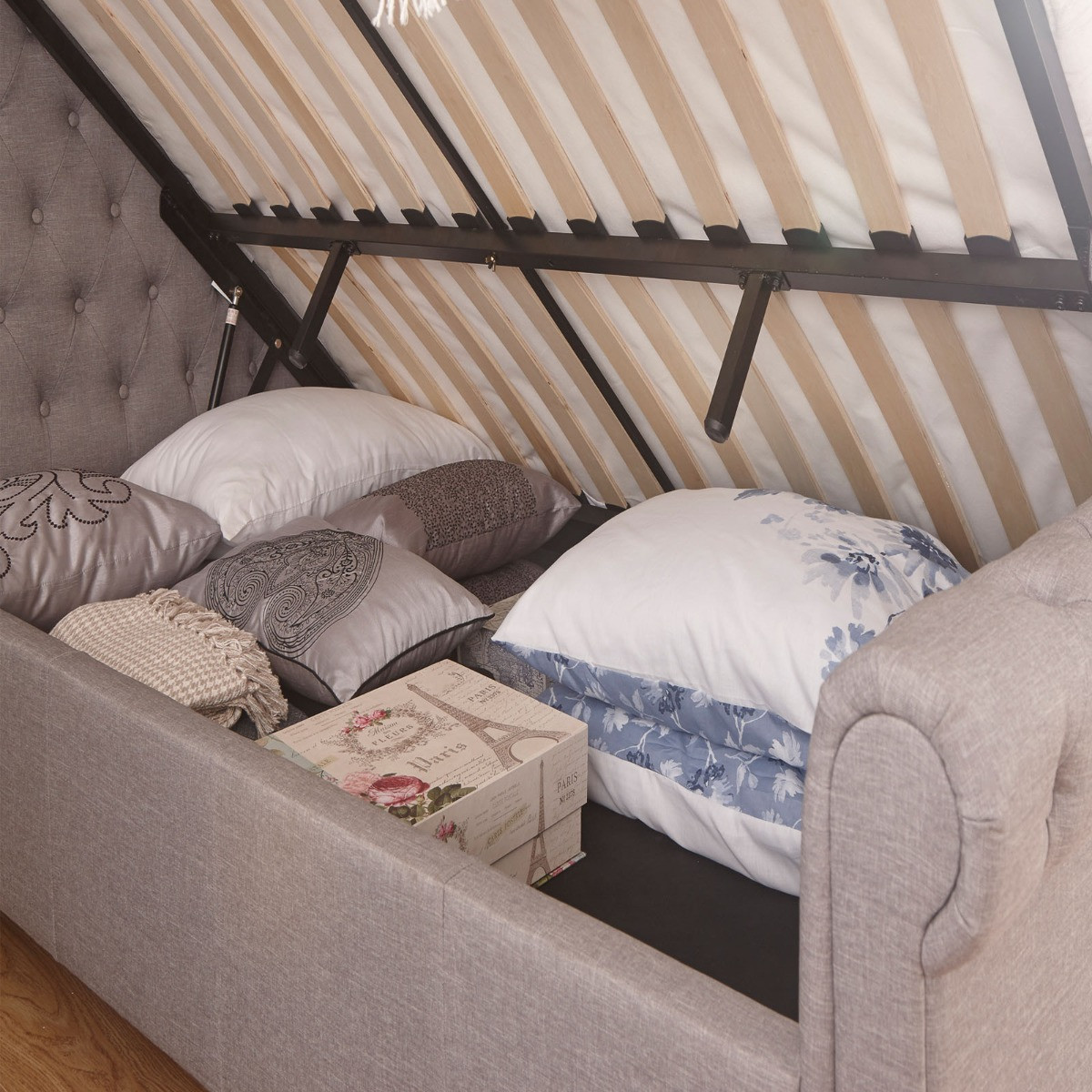 Layla Ottoman Storage Bed - Silver>