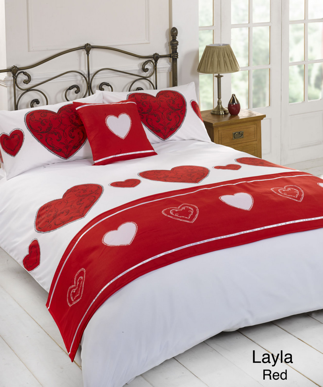 Layla Duvet Quilt Bedding Bed In A Bag Cushion Cover Runner - Red, Single>