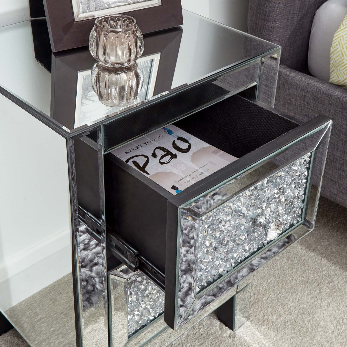 Lucia 2 Drawer Jewelled Chest Mirrored>