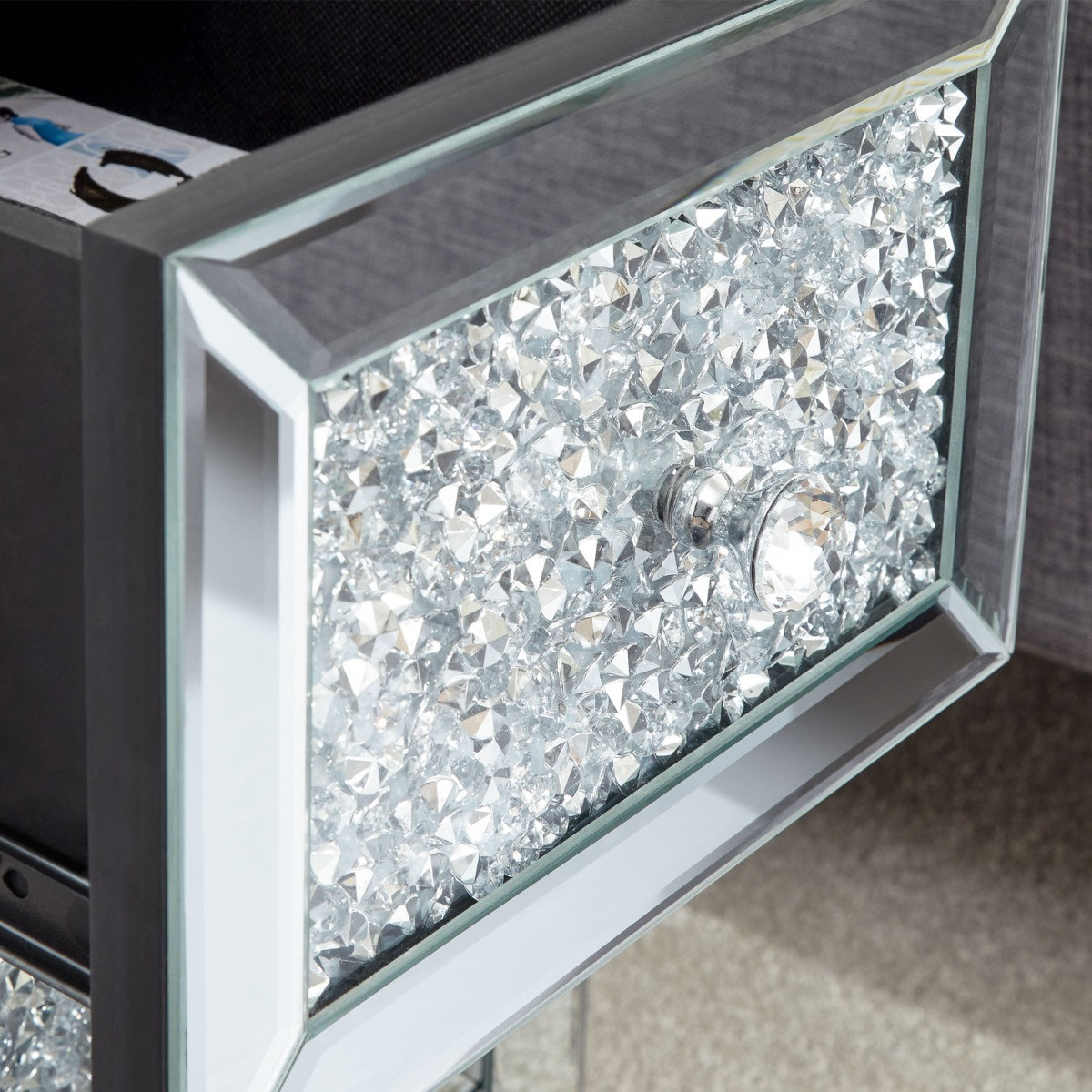 Lucia 2 Drawer Jewelled Chest Mirrored>