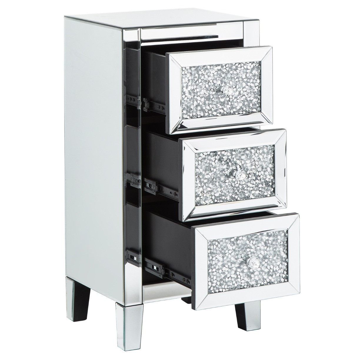 Lucia 3 Drawer Jewelled Chest Mirrored>