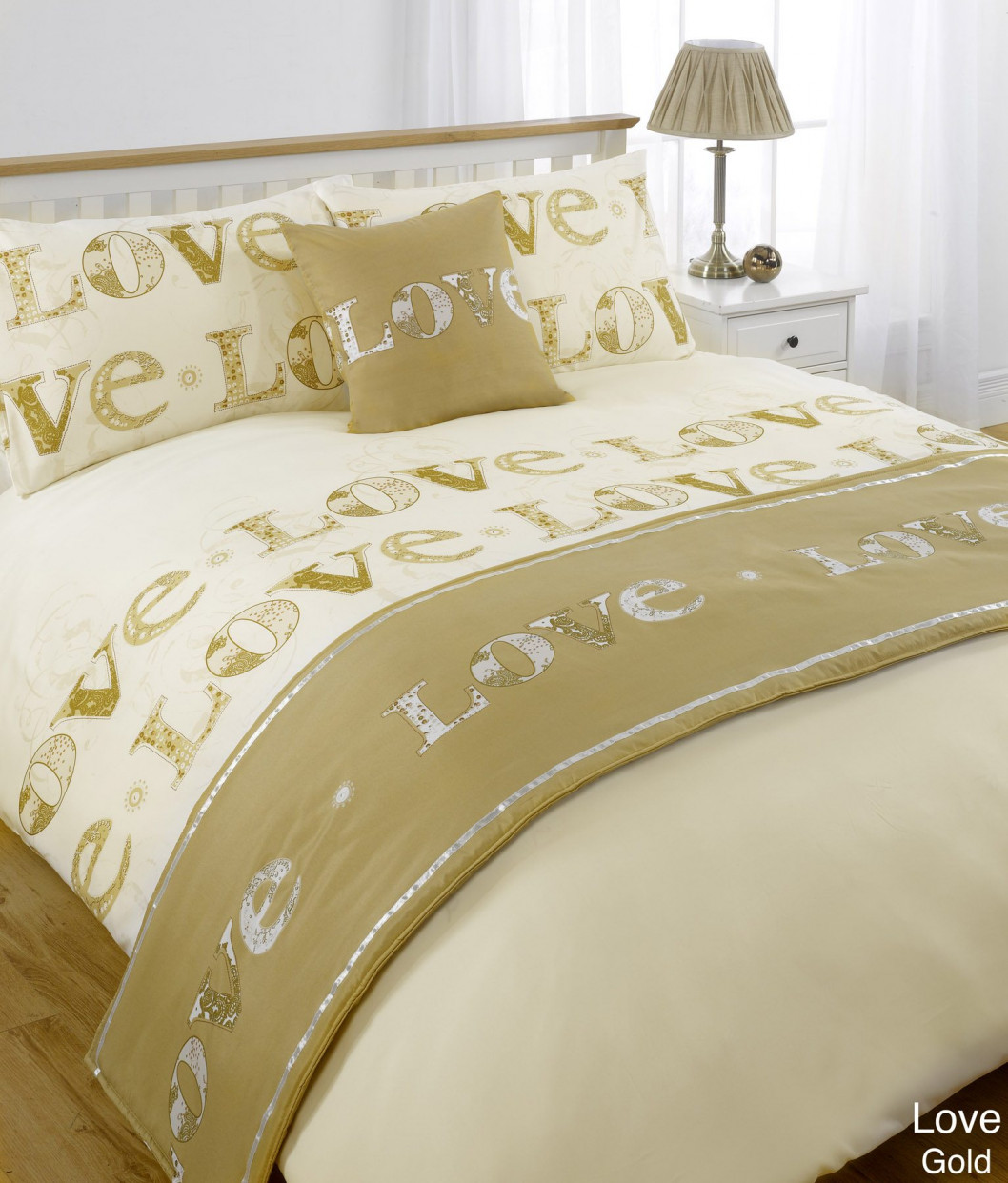 Love Bed In A Bag Single Duvet Cover Set - Gold>