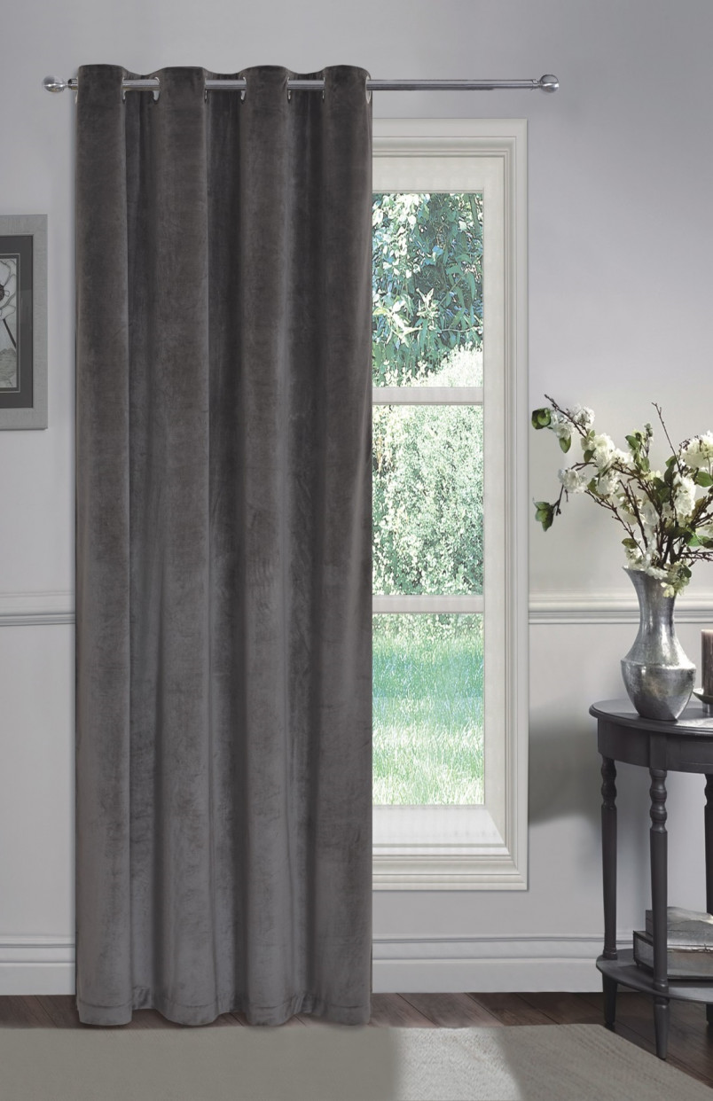 Sienna Matt Velvet Eyelet Single Door Curtain Panel, Charcoal Grey - 54" x 86">