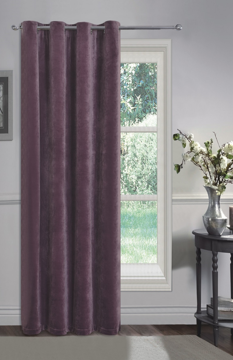 Sienna Matt Velvet Eyelet Single Door Curtain Panel, Plum Purple - 54" x 86">