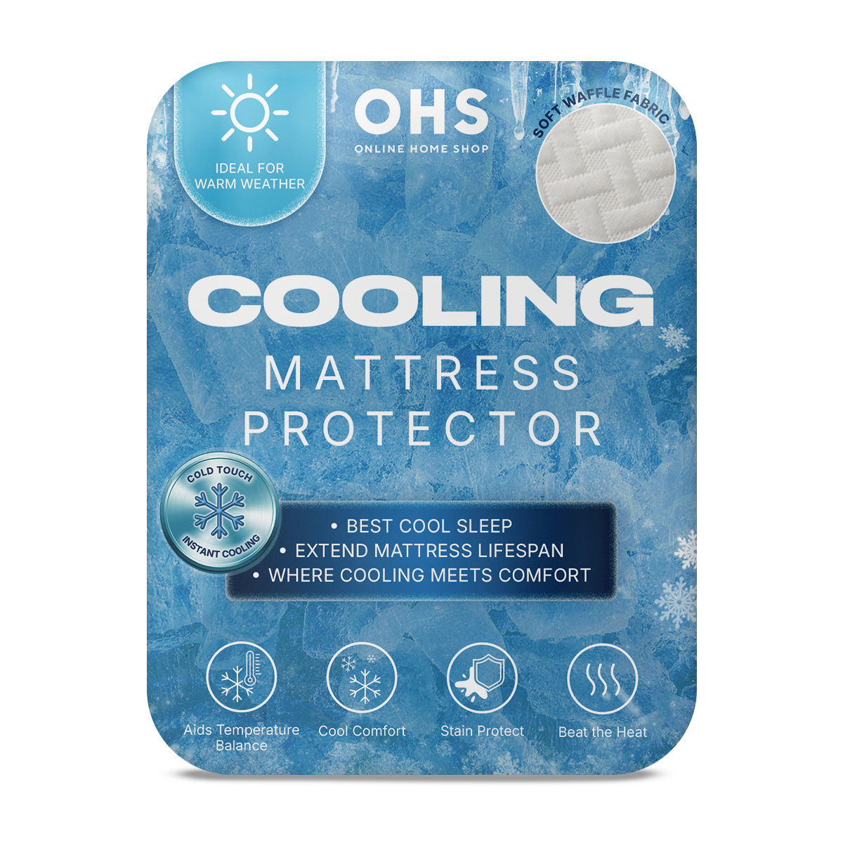 OHS Cooling Mattress Protector, White - Double>