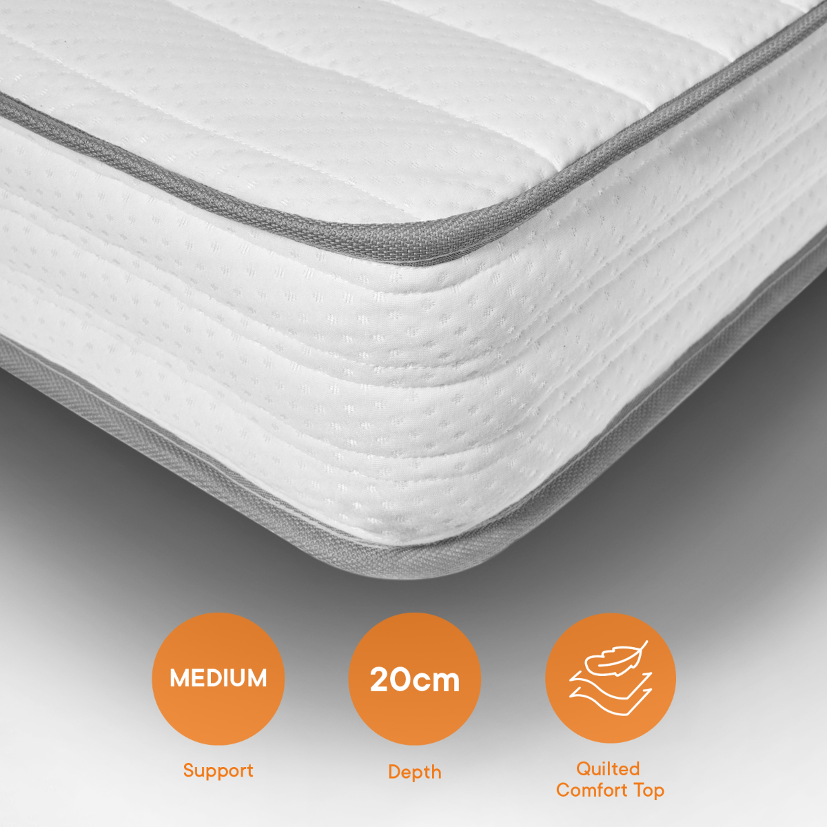 OHS Extra Comfort Memory Foam Spring Mattress, White/Grey Trim – Double>