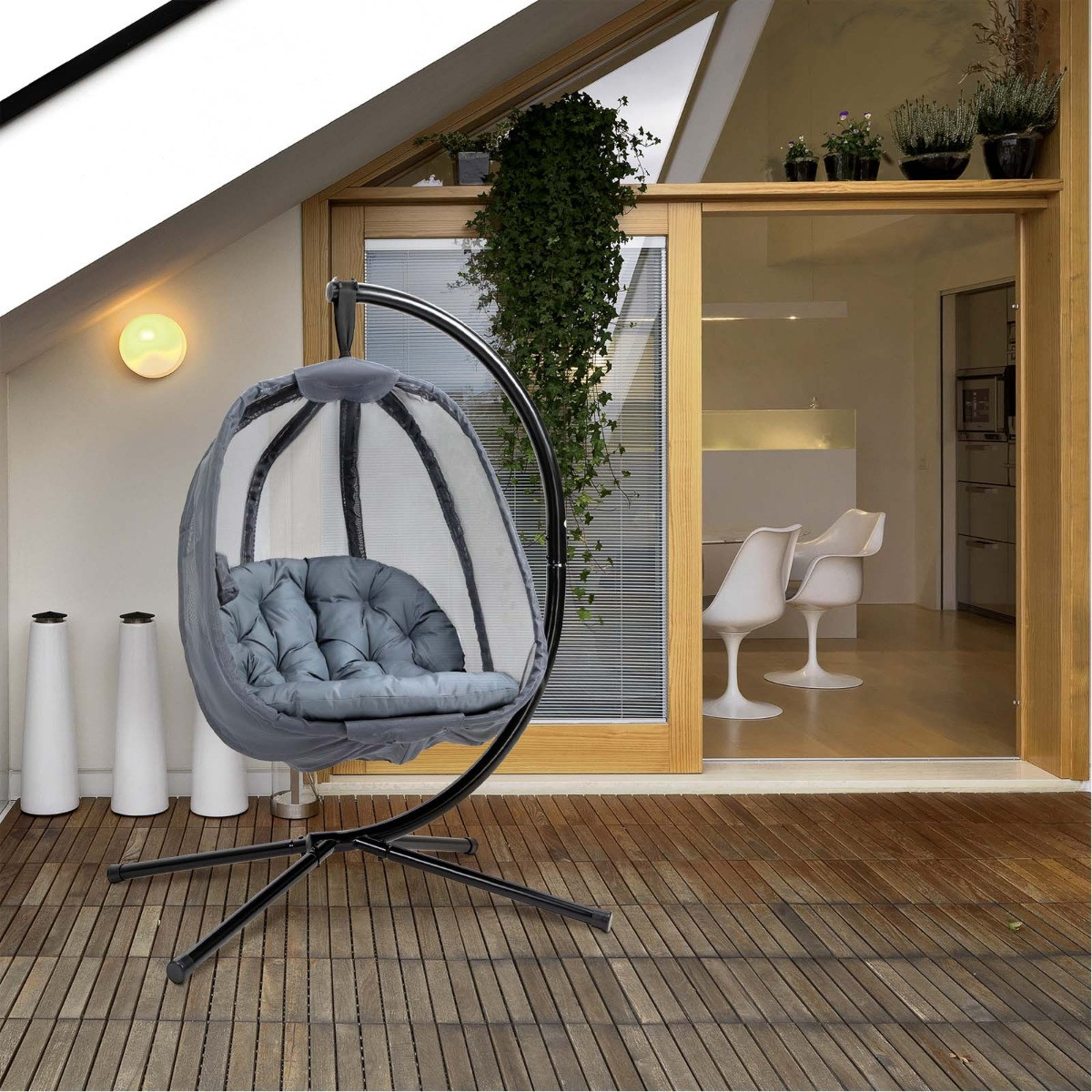 Outsunny Hanging Egg Chair Swing Hammock With Cushion - Grey>