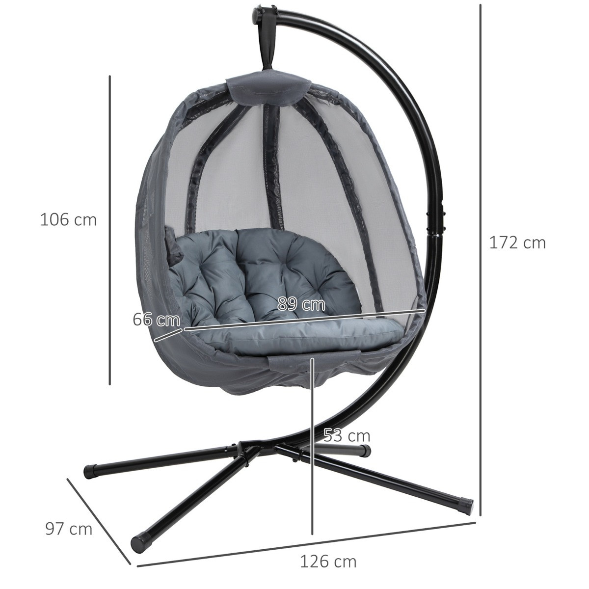 Outsunny Hanging Egg Chair Swing Hammock With Cushion Grey