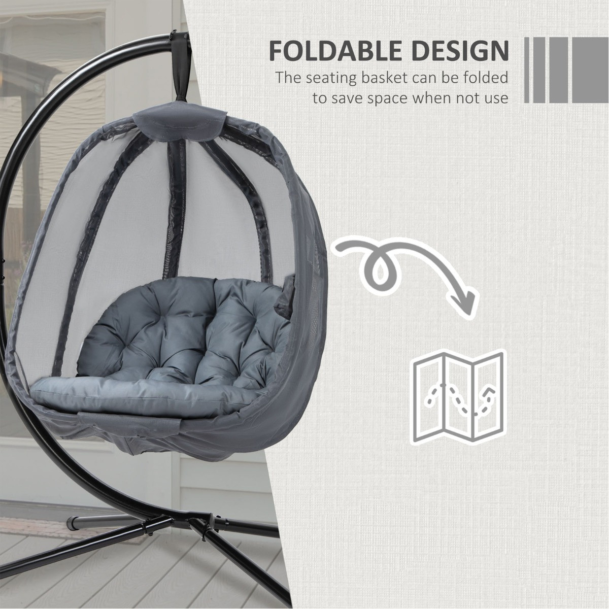 Outsunny Hanging Egg Chair Swing Hammock With Cushion - Grey>