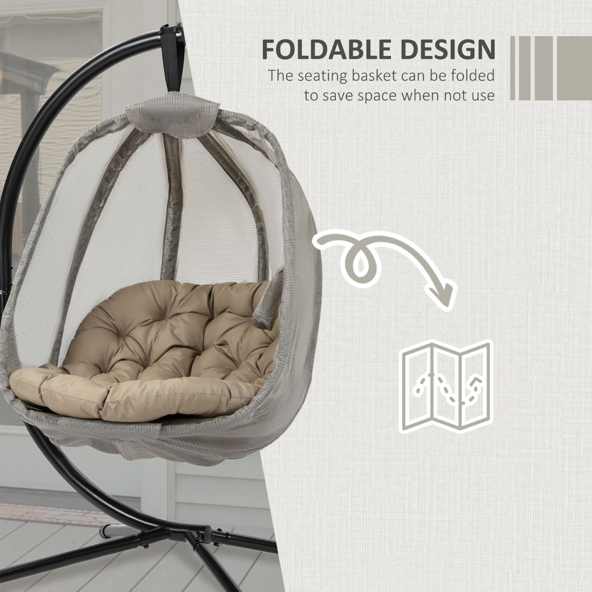 Outsunny Hanging Egg Chair Swing Hammock With Cushion - Khaki>