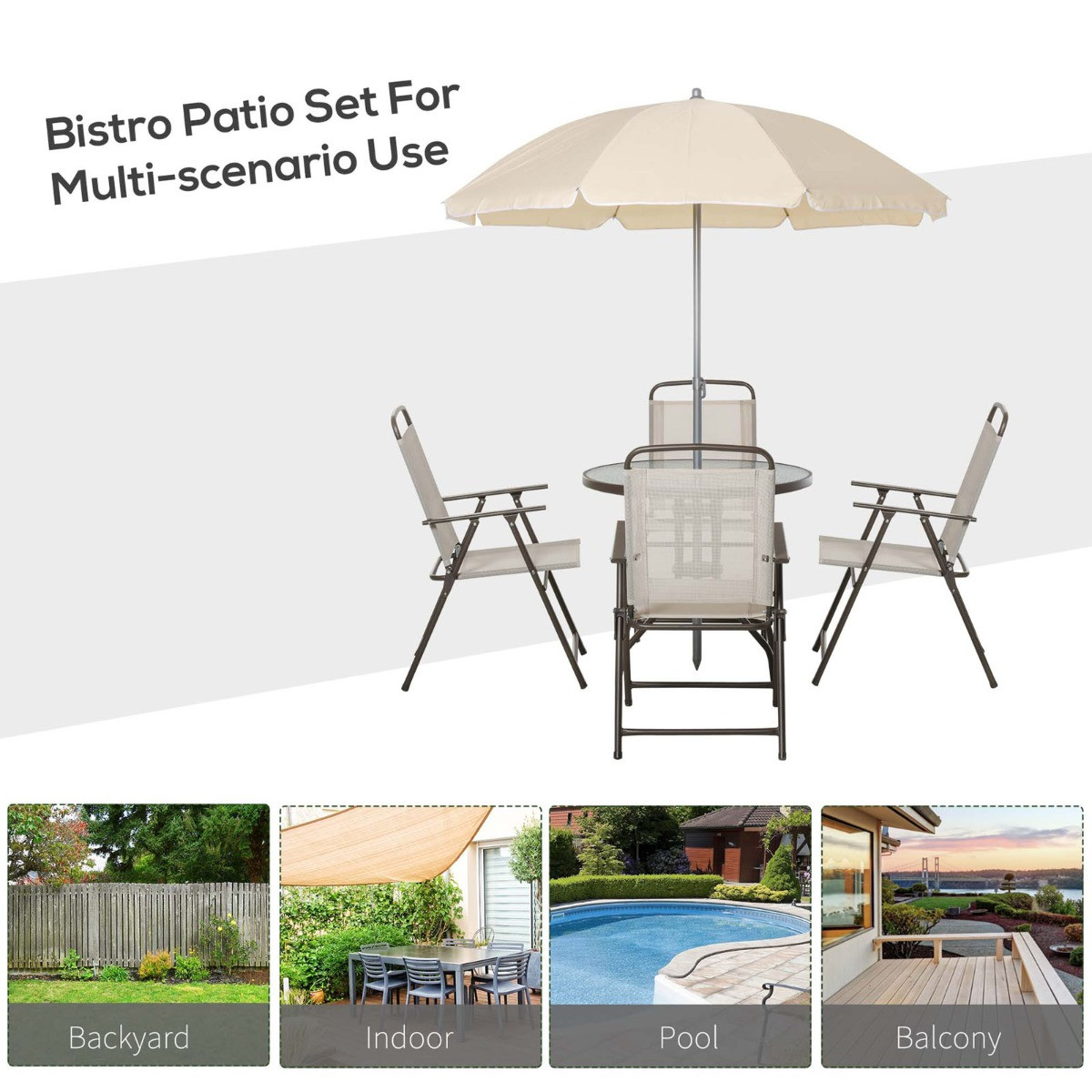 Outsunny Patio Dining Set With Parasol, 6 Piece - Beige>