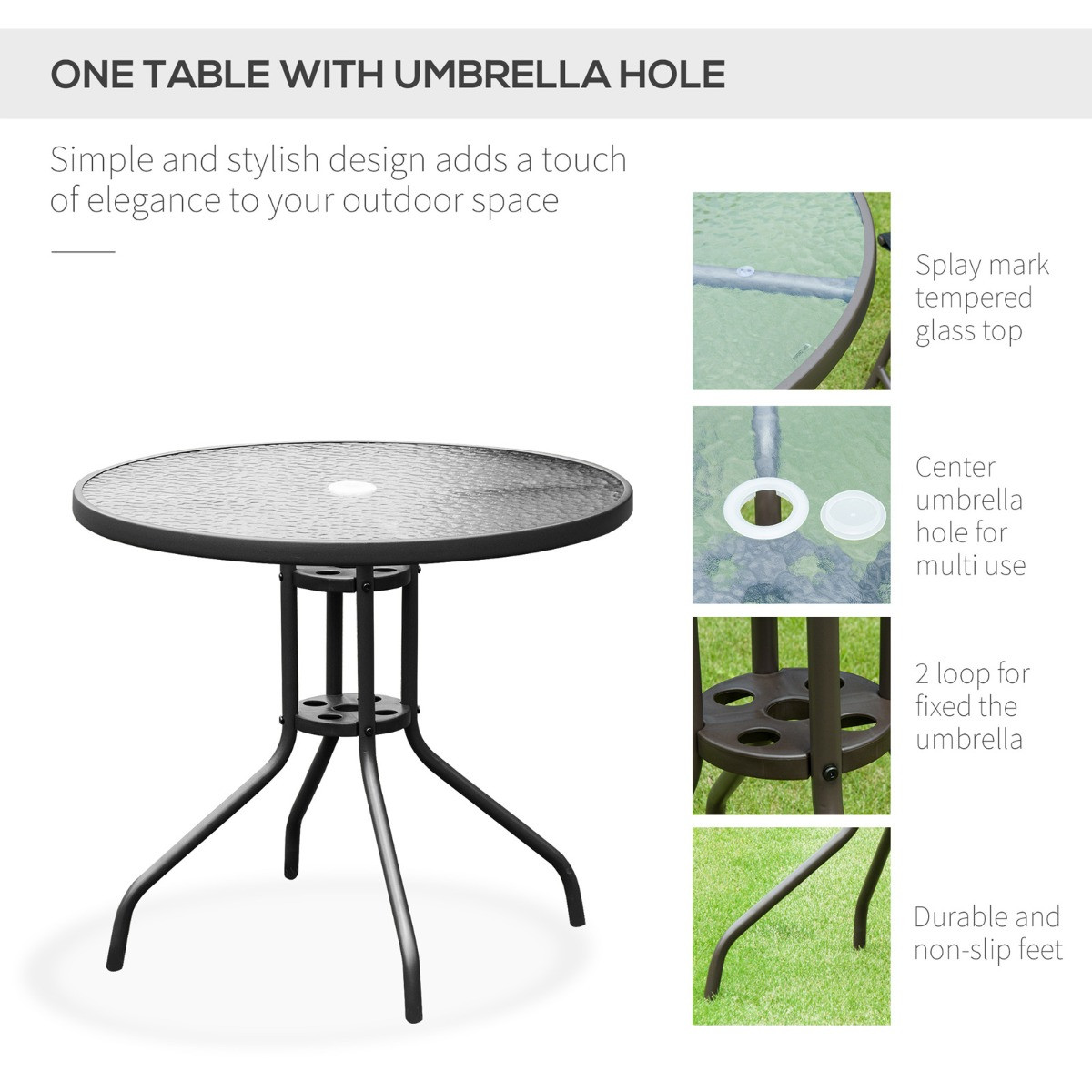 Outsunny Patio Dining Set With Parasol, 6 Piece - Black>