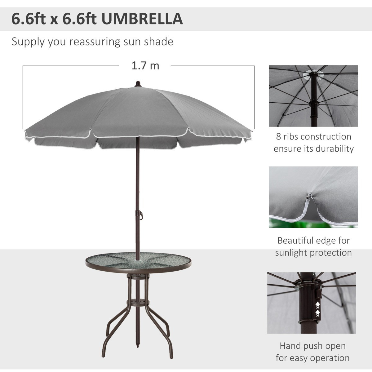 Outsunny Patio Dining Set With Parasol, 6 Piece - Grey>