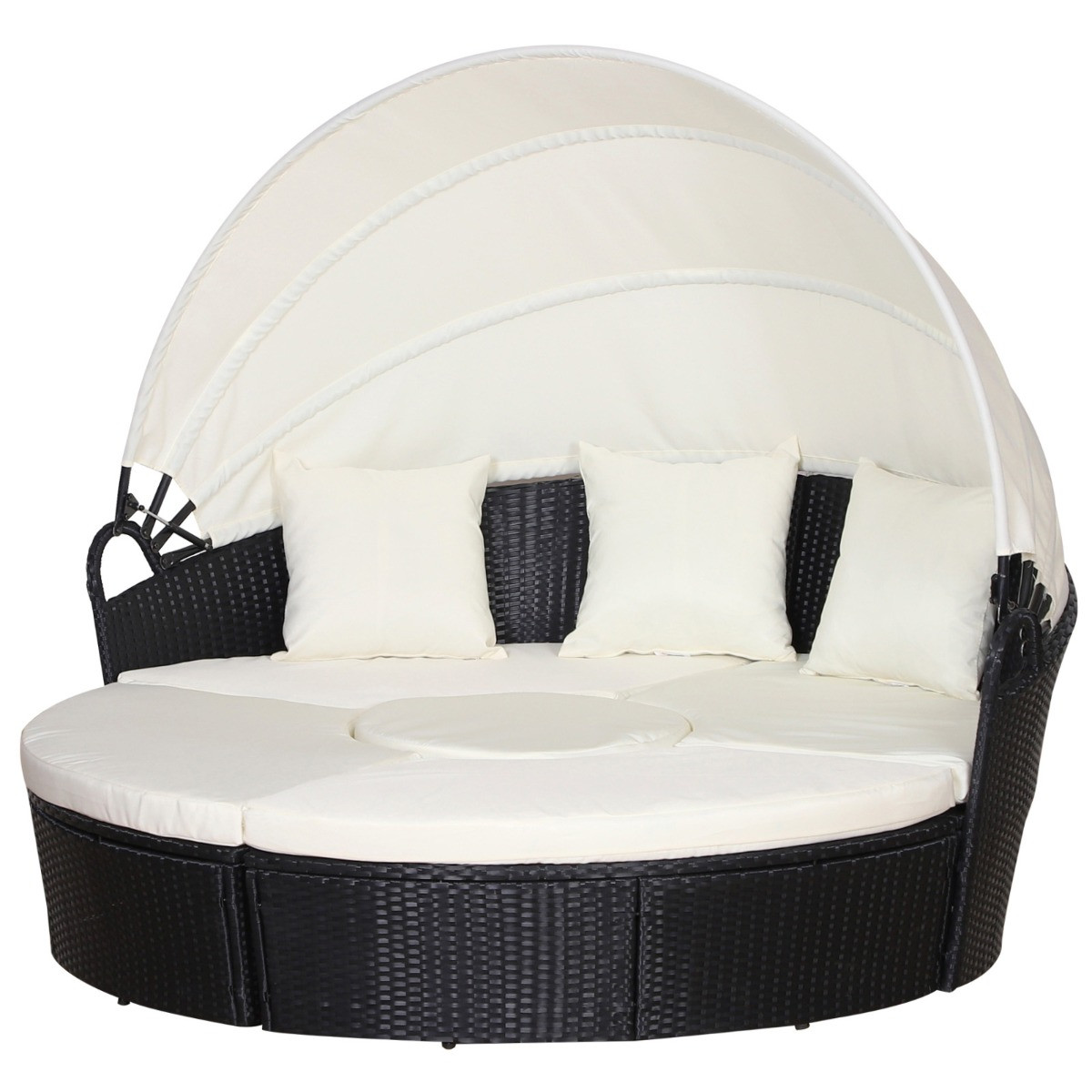 Outsunny Rattan Garden Furniture Cushioned Round Sofa Day Bed - Black>