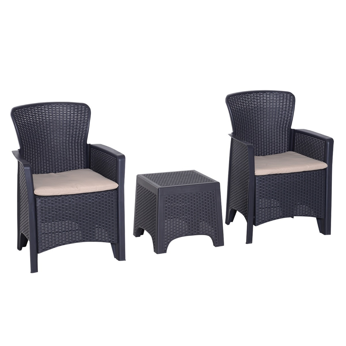 Outsunny Rattan Effect Garden Bistro Set With Coffee Table, 3 Piece - Graphite>
