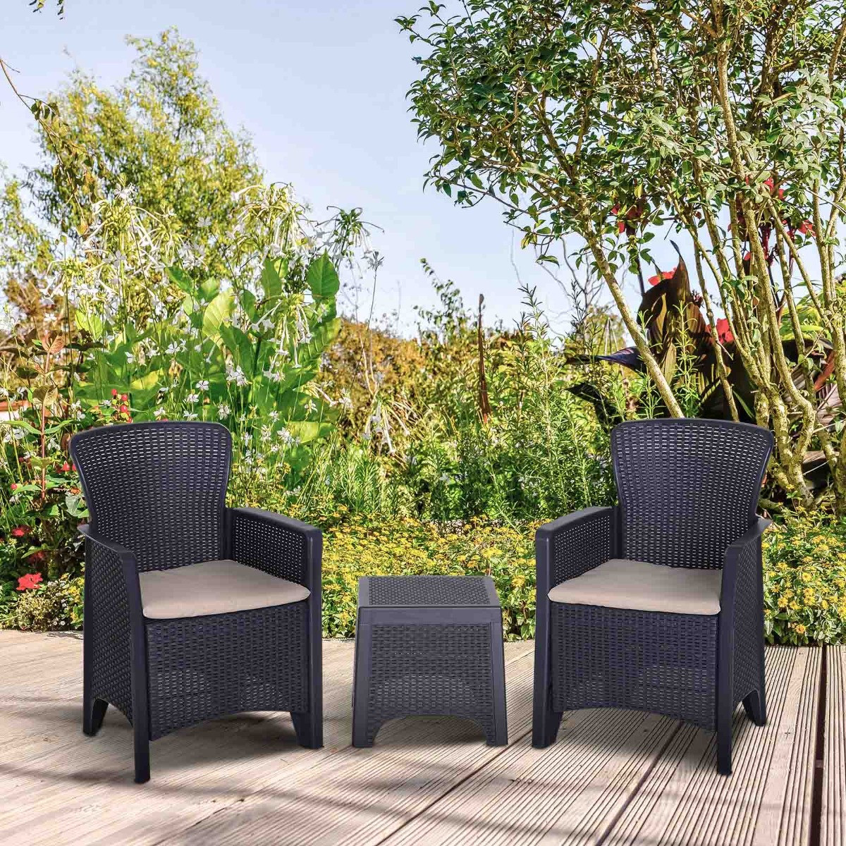 Outsunny Rattan Effect Garden Bistro Set With Coffee Table, 3 Piece - Graphite>
