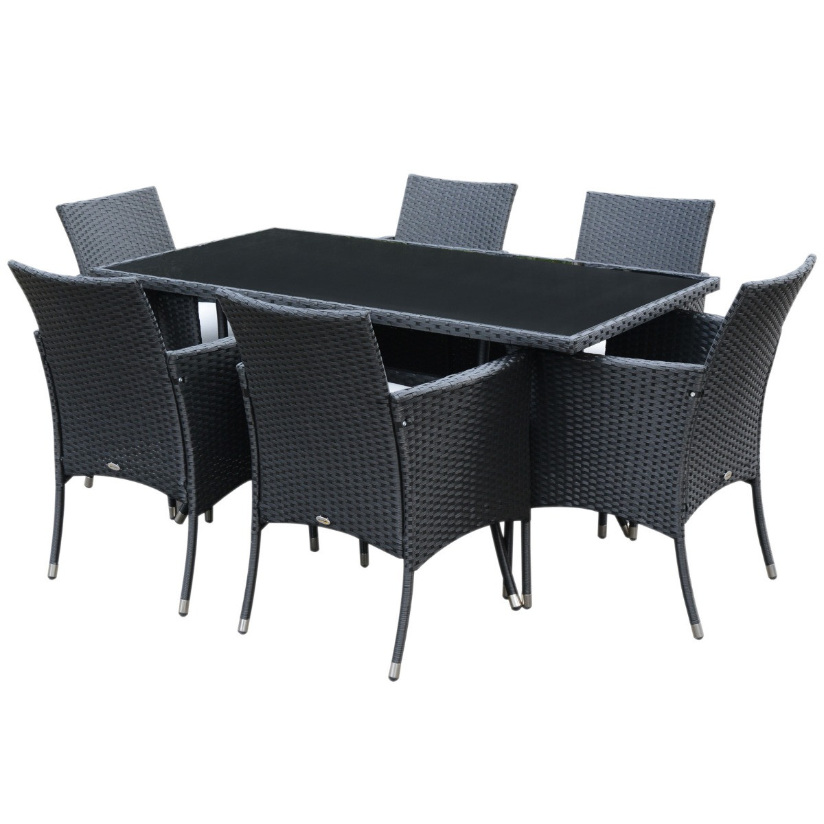 Outsunny Rattan Garden Furniture Dining Set, 7 Piece - Black>