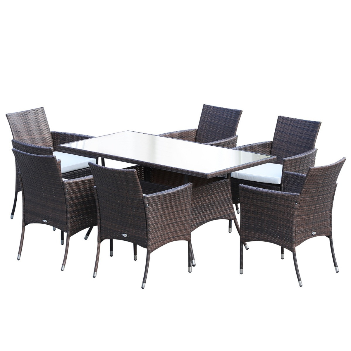 Outsunny Rattan Garden Furniture Dining Set, 7 Piece - Brown>