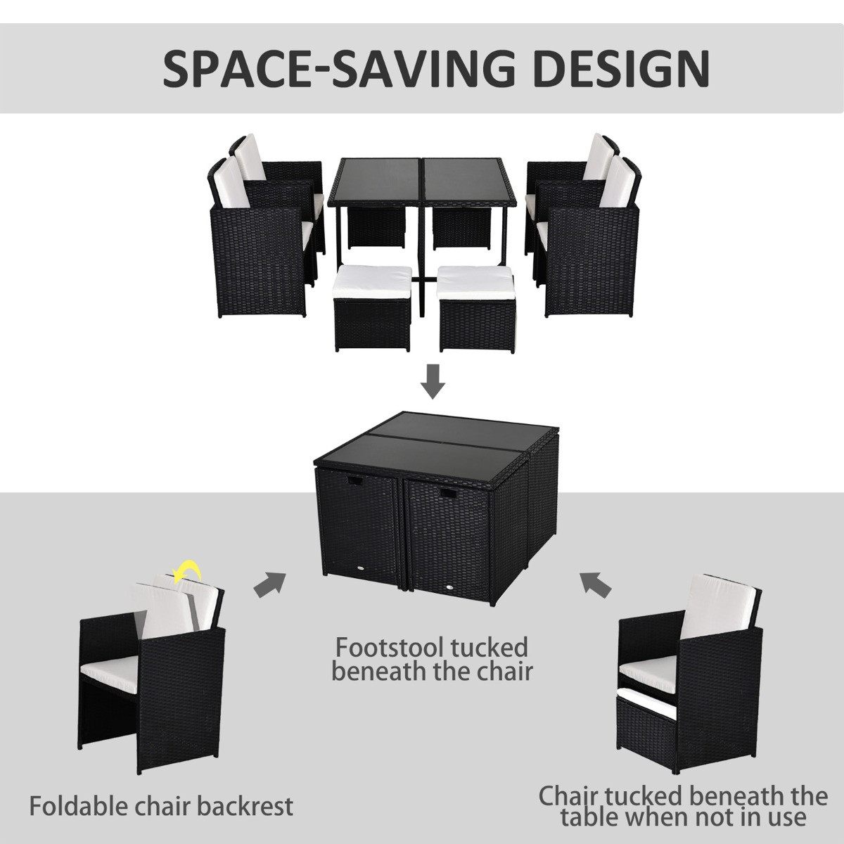 Outsunny Rattan Garden Furniture Cube Set, 8 Seater - Black>
