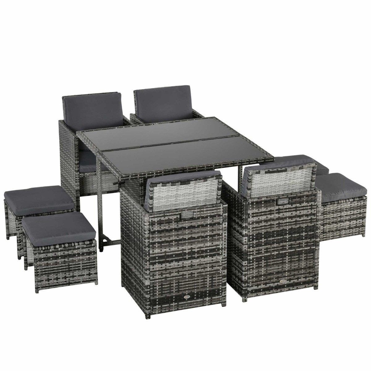Outsunny Rattan Garden Furniture Cube Set, 8 Seater - Grey>
