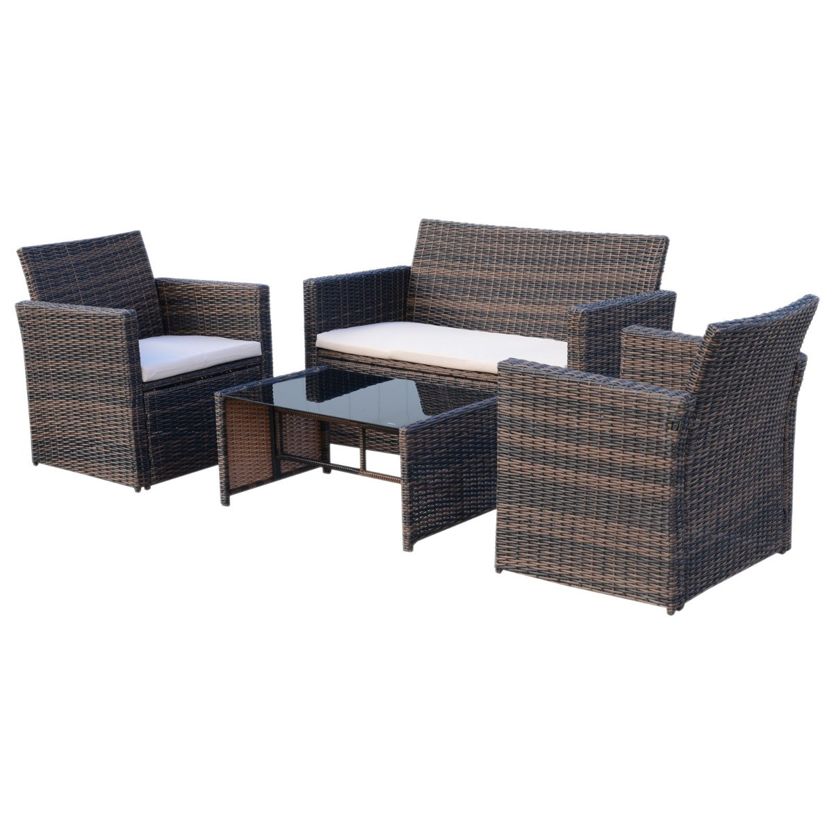 Outsunny Rattan Garden Sofa Set With Coffee Table, 4 Piece - Brown>