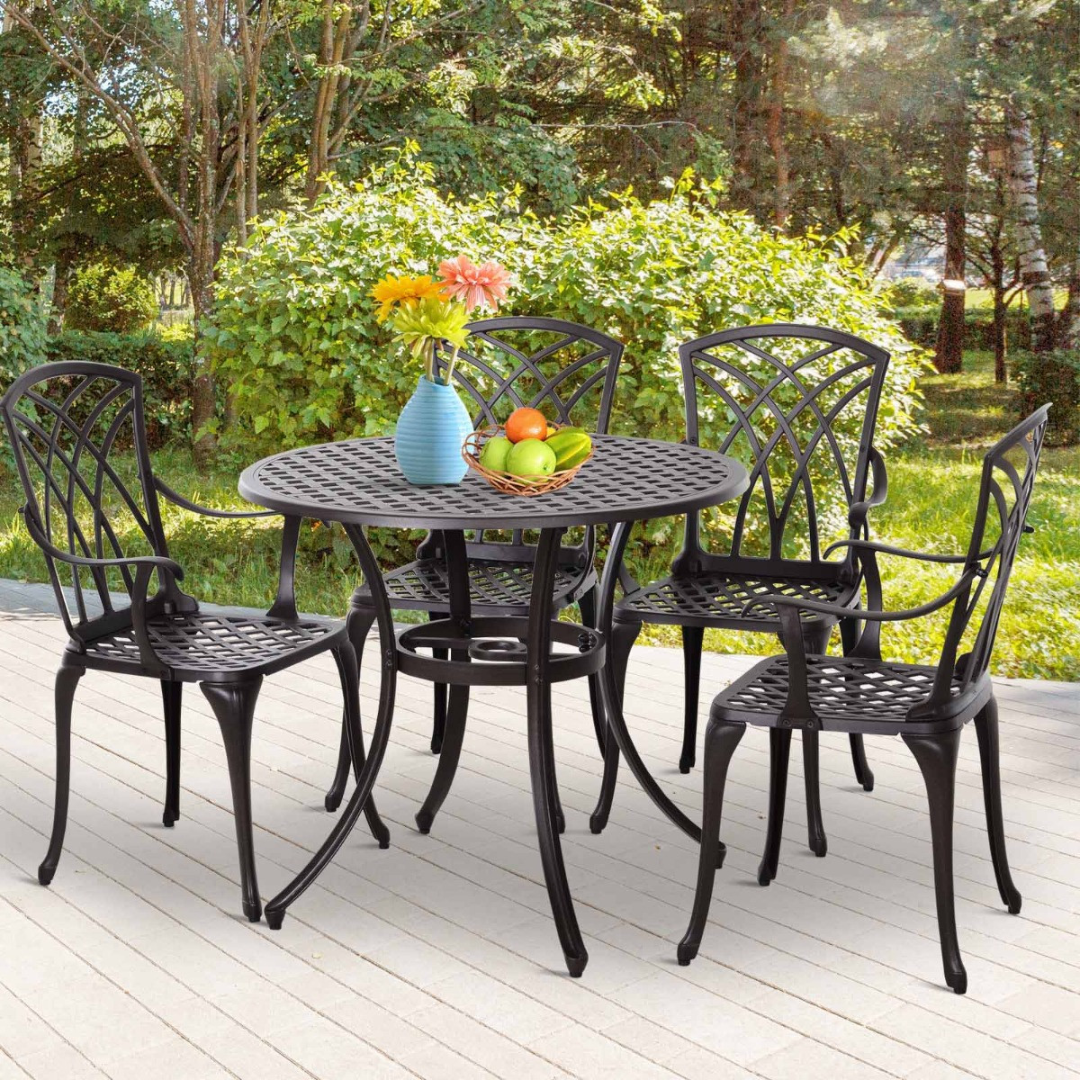 Outsunny Shabby Chic Cast Aluminium Dining Set, 5 Piece - Brown>
