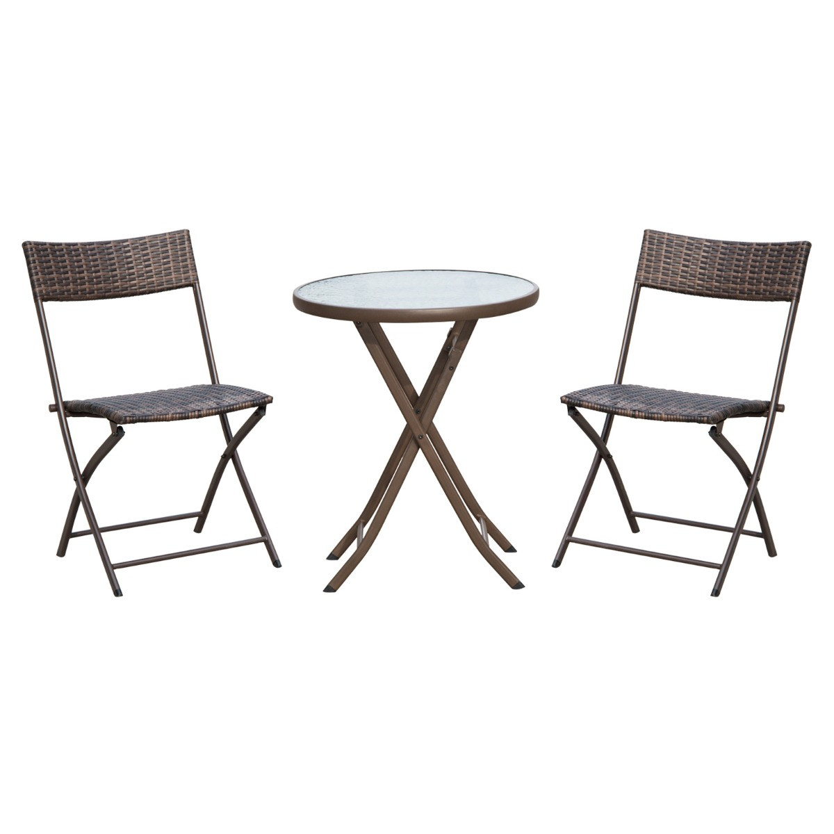 Outsunny Rattan Wicker Bistro Foldable Table Set, 3 Piece - Brown>