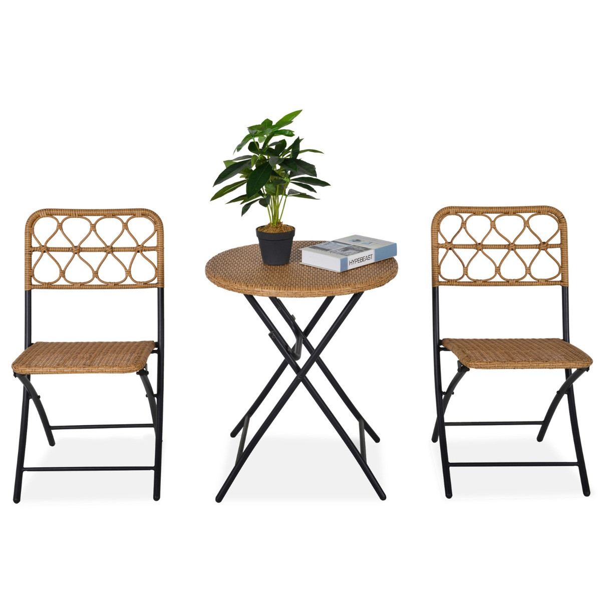 Outsunny Rattan Wicker Bistro Set, 3 Piece Natural