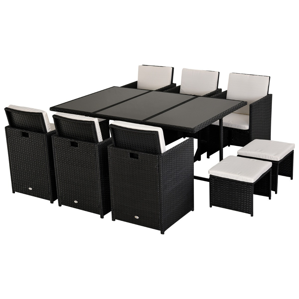 Outsunny Rattan Garden Furniture Cube Set, 10 Seater - Black>