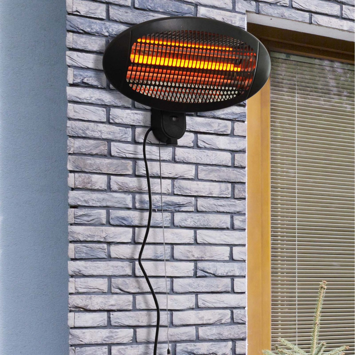 Outsunny Wall Mounted Infrared Electric Patio Heater, 2kW - Black>