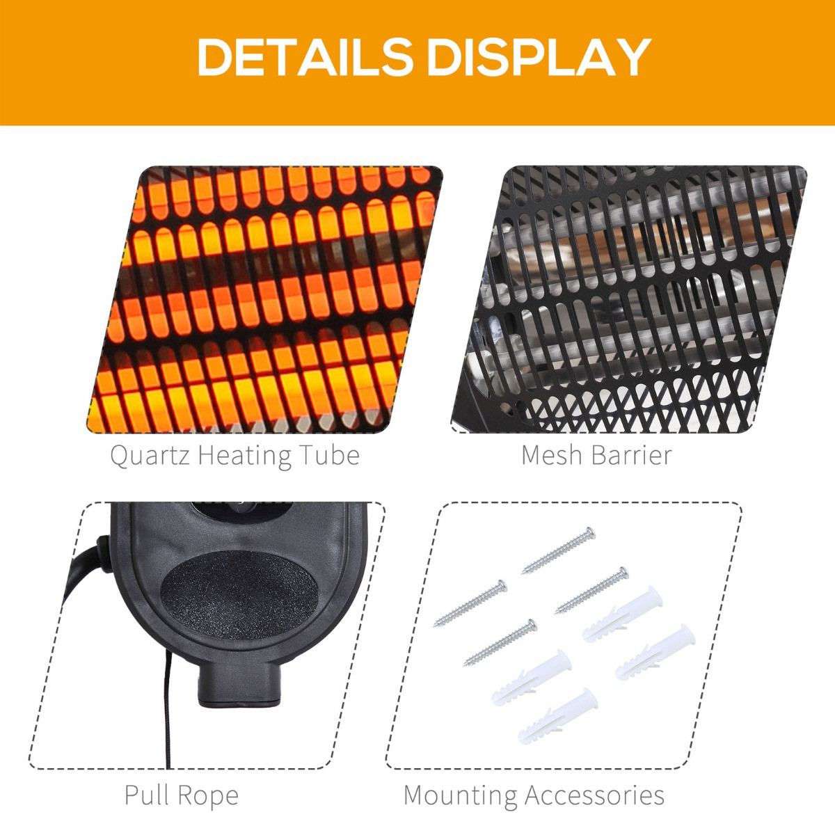 Outsunny Wall Mounted Infrared Electric Patio Heater, 2kW - Black>