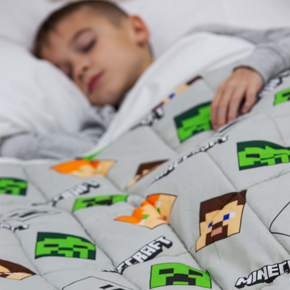 Minecraft Heads Weighted Blanket, Grey - 3kg>