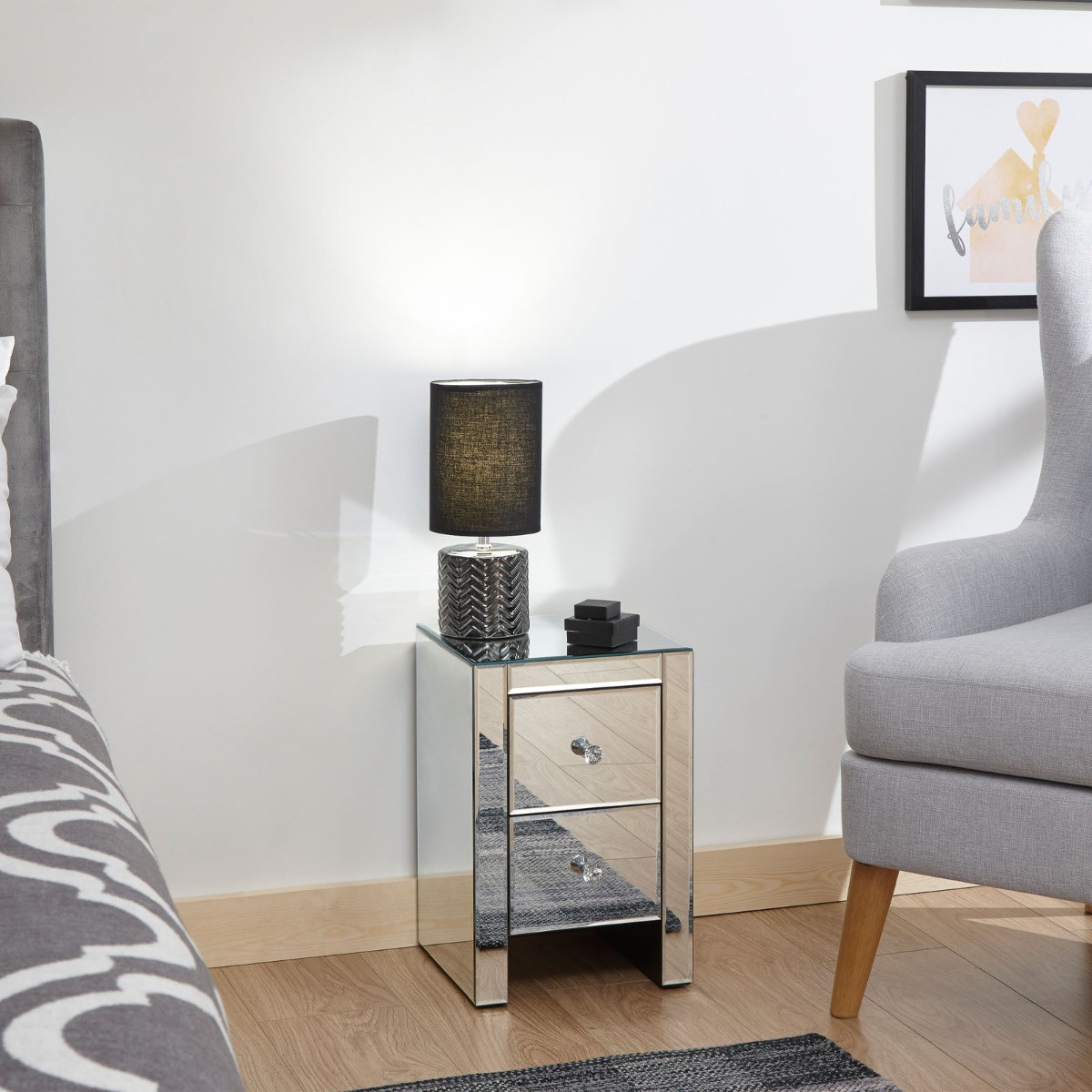 Mirrored 2 Drawer Slim Chest Clear Glass>