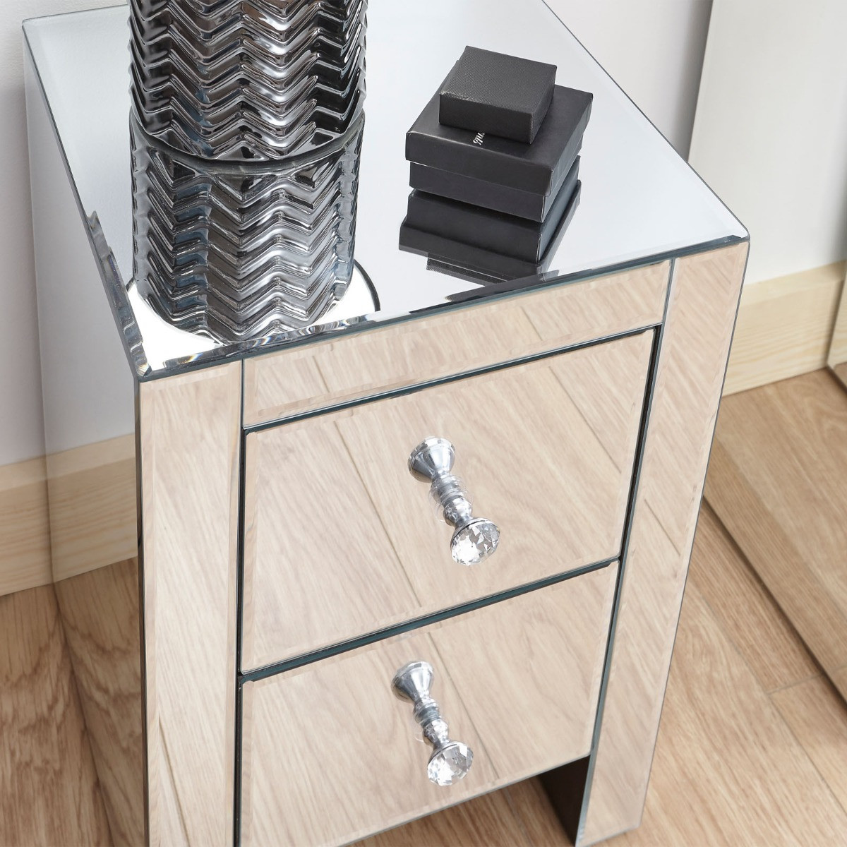 Mirrored 2 Drawer Slim Chest Clear Glass>