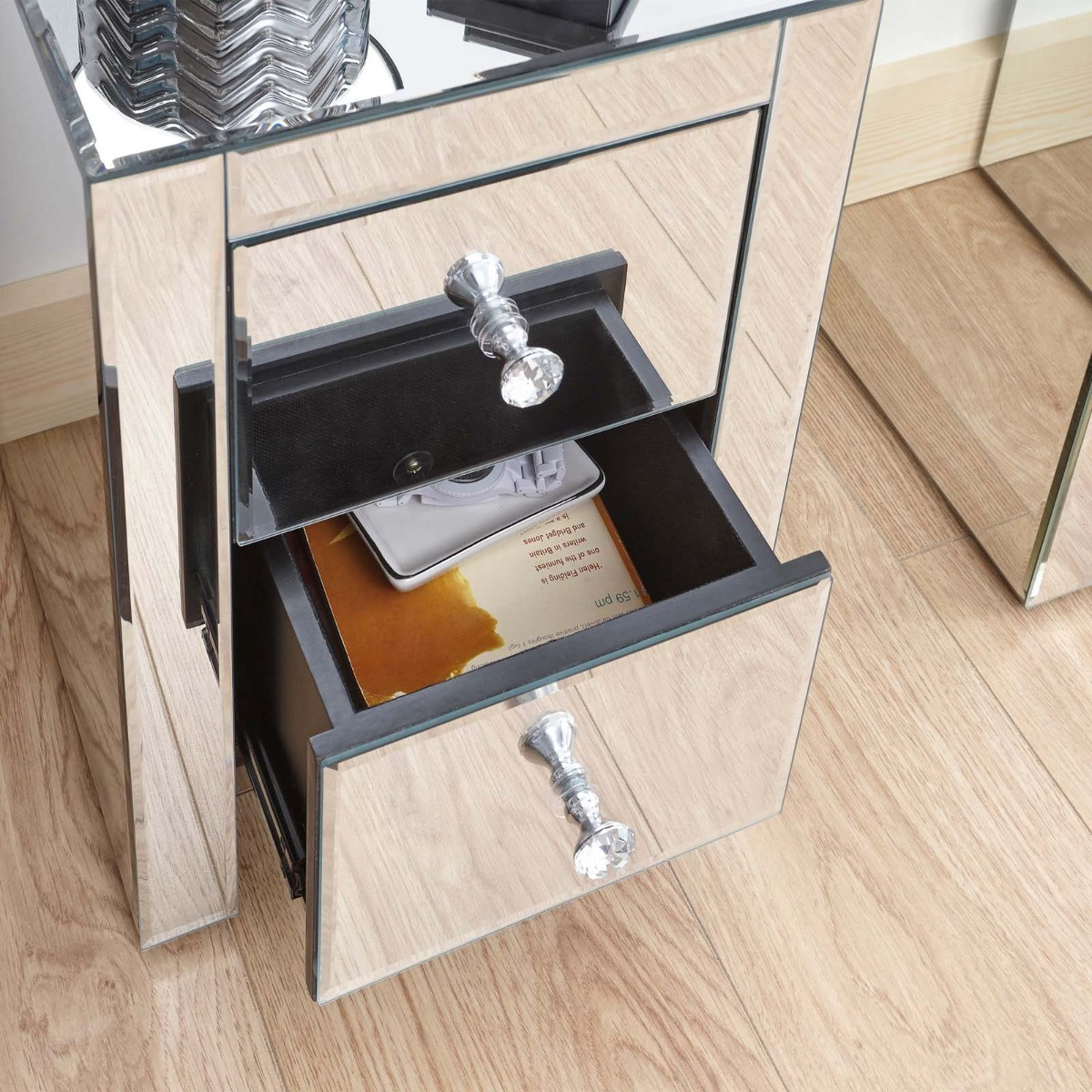 Mirrored 2 Drawer Slim Chest Clear Glass>