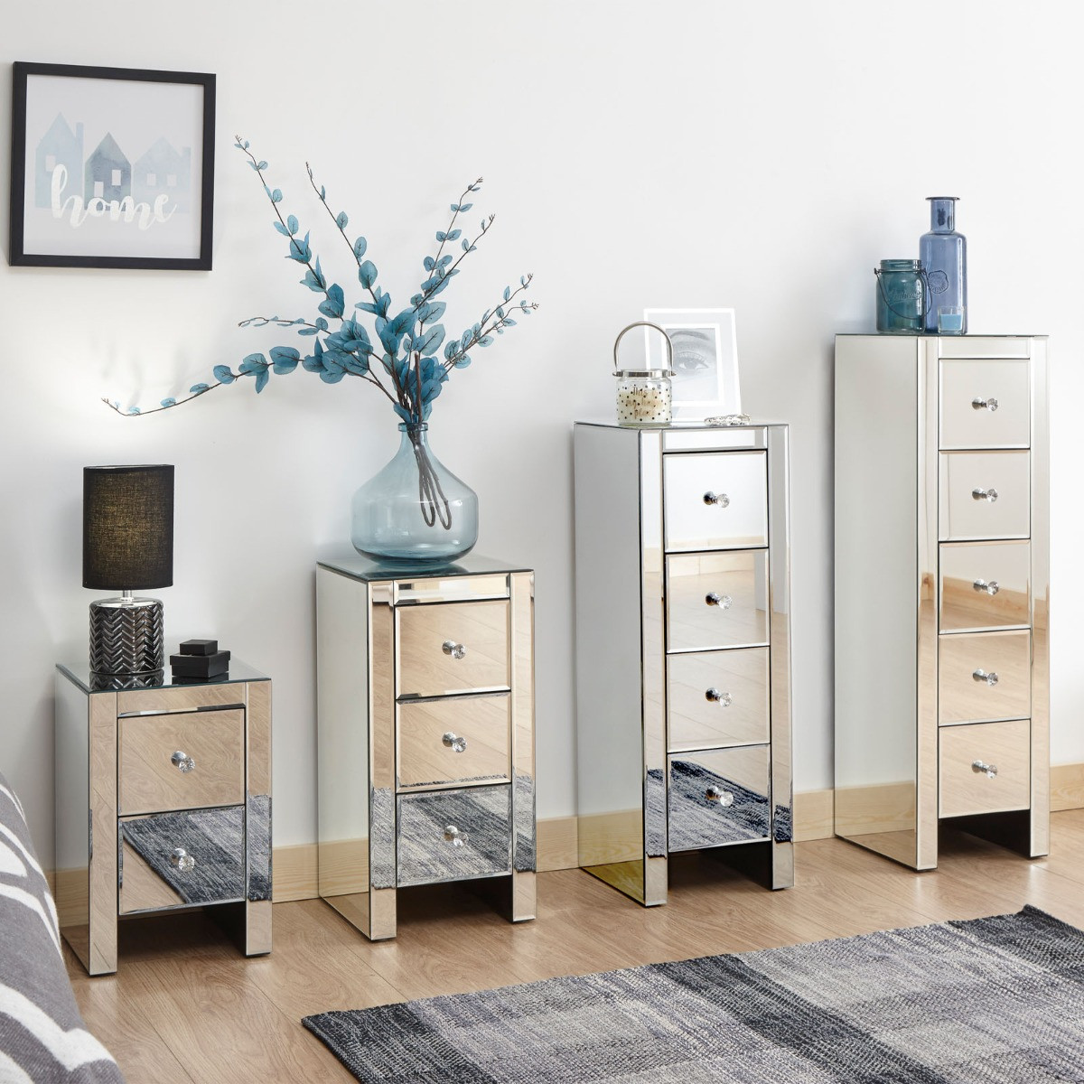 Mirrored 2 Drawer Slim Chest Clear Glass>