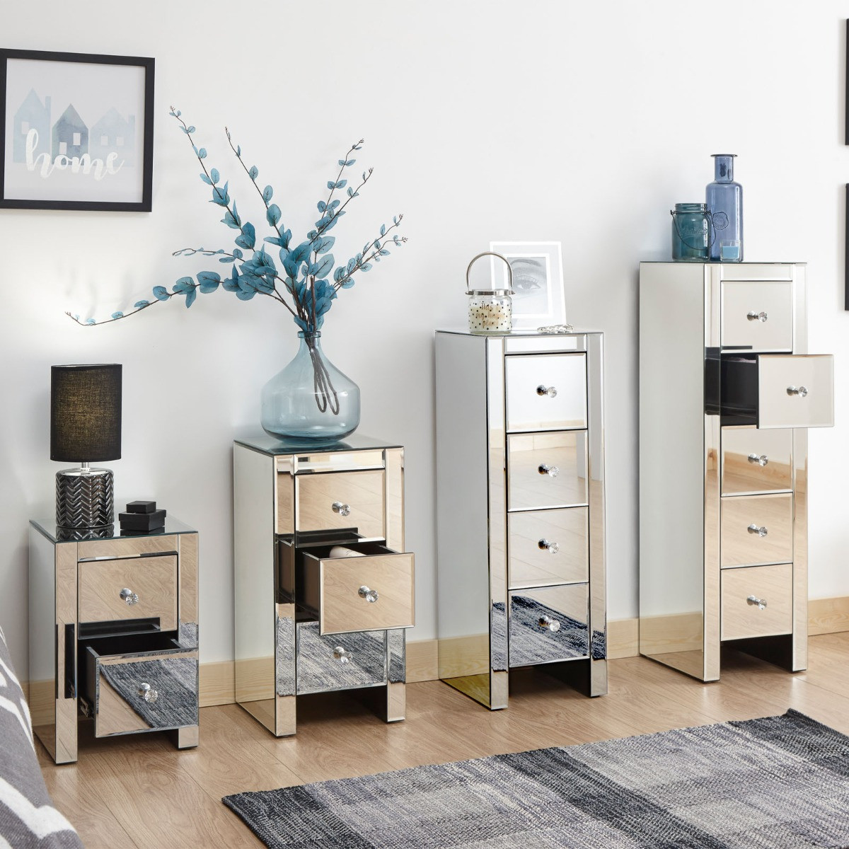 Mirrored 2 Drawer Slim Chest Clear Glass>
